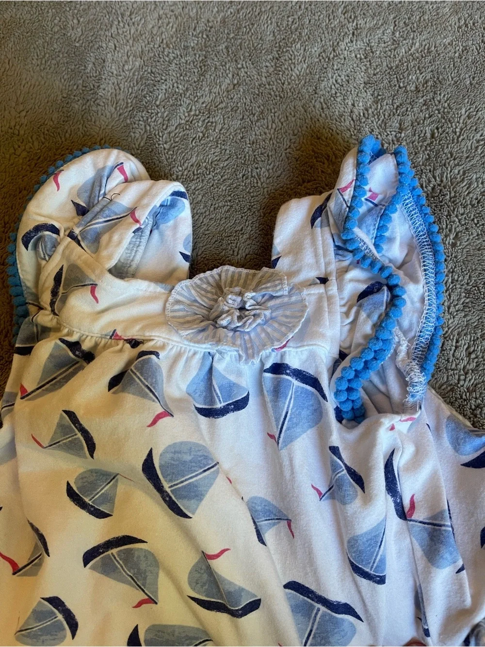 crown & ivy White Sailboat Dress with Blue Trim & Matching Bloomers
